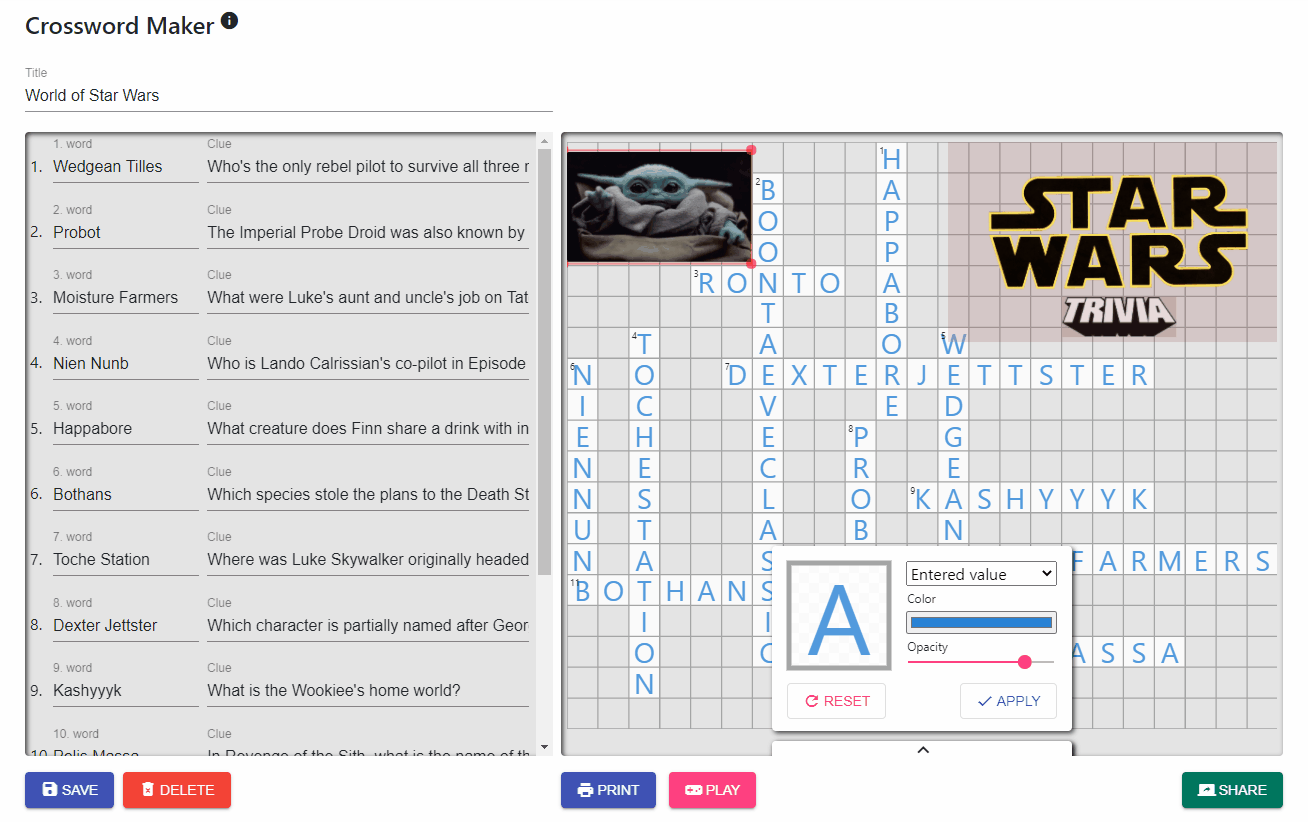 How to add images to an online crossword?